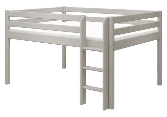 FLEXA Classic Halbhohes Bett 140x200cm mit senk. Leiter grau lasiert