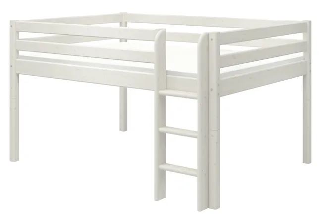 FLEXA Classic Halbhohes Bett 140x200cm mit senk. Leiter weiß lasiert