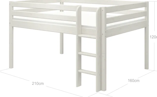 FLEXA Classic Halbhohes Bett 140x200cm mit senk. Leiter weiß lasiert