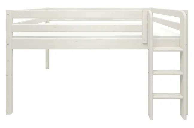 FLEXA Classic Halbhohes Bett 140x200cm mit senk. Leiter weiß lasiert