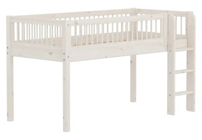 FLEXA Classic Halbhohes Bett 90x200 cm mit Streben Absturzsicherung weiß lasiert