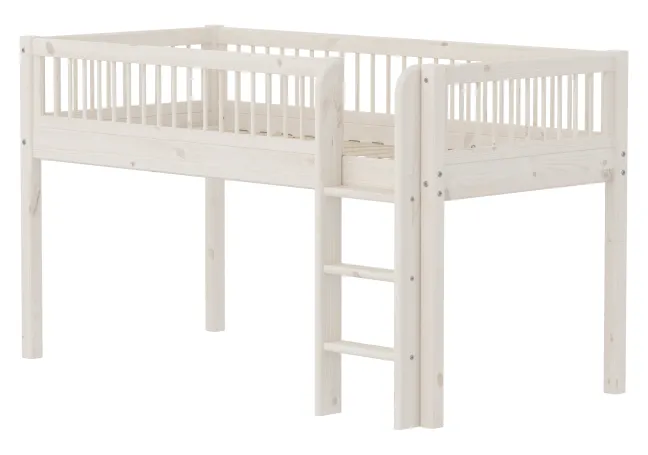 FLEXA Classic Halbhohes Bett 90x200 cm mit Streben Absturzsicherung weiß lasiert