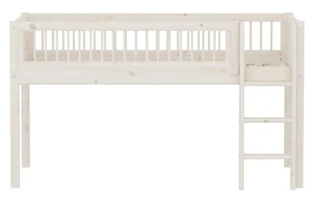 FLEXA Classic Halbhohes Bett 90x200 cm mit Streben Absturzsicherung weiß lasiert