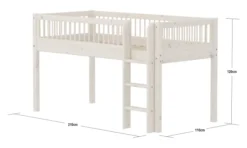 FLEXA Classic Halbhohes Bett 90x200 cm mit Streben Absturzsicherung weiß lasiert