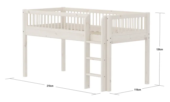 FLEXA Classic Halbhohes Bett 90x200 cm mit Streben Absturzsicherung weiß lasiert