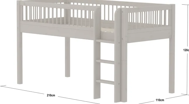 FLEXA Classic Halbhohes Bett 90x200 cm mit Streben Absturzsicherung grau lasiert