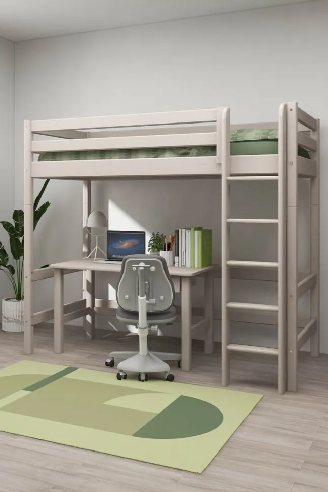 FLEXA Classic Hochbett mit senkrechter Leiter grau lasiert