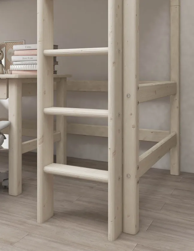 FLEXA Classic Hochbett mit senkrechter Leiter weiß lasiert