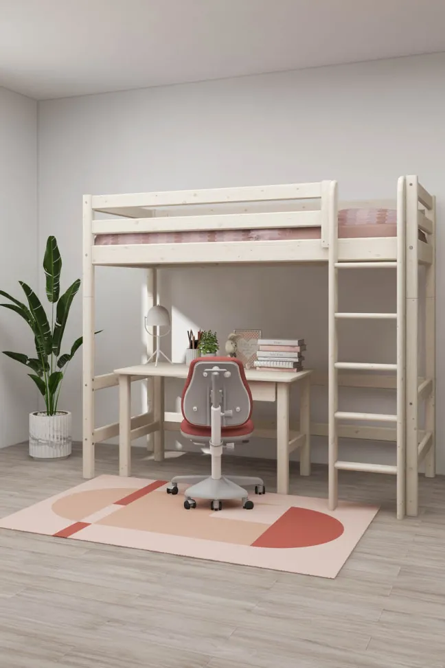 FLEXA Classic Hochbett mit senkrechter Leiter weiß lasiert