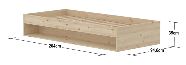 FLEXA Grow Einzelbett mit Regal 90x200 cm natur lackiert