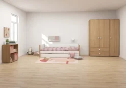 FLEXA Nor Bett 90x200cm mit Ausziehbett weiß/eiche
