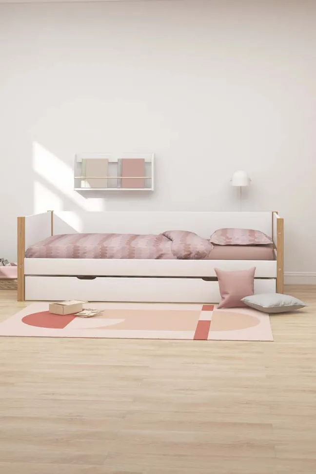 FLEXA Nor Bett 90x200cm mit Ausziehbett weiß/eiche