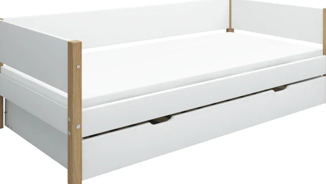FLEXA Nor Bett 90x200cm mit Ausziehbett weiß/eiche