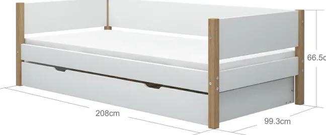 FLEXA Nor Bett 90x200cm mit Ausziehbett weiß/eiche