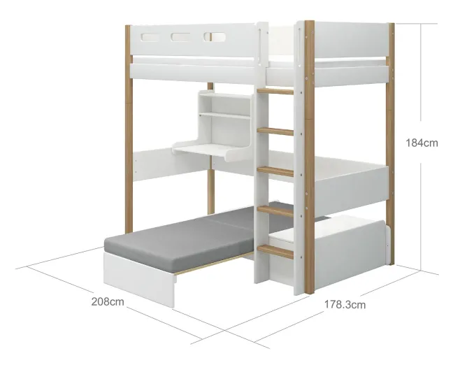 FLEXA Nor Casa Hochbett mit senkrechter Leiter weiß/eiche