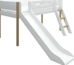 FLEXA Nor Halbhohes Bett mit Schrägleiter und Rutsche weiß/eiche