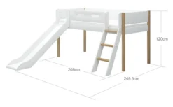 FLEXA Nor Halbhohes Bett mit Schrägleiter und Rutsche weiß/eiche
