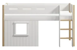 FLEXA Nor halbhohes Bett mit senkrechter Leiter und Baumhaus Panelen weiß