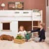 FLEXA Nor halbhohes Bett mit senkrechter Leiter und Baumhaus Panelen weiß/Eiche