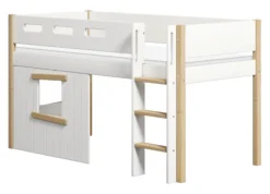FLEXA Nor halbhohes Bett mit senkrechter Leiter und Baumhaus Panelen weiß/Eiche