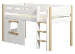 FLEXA Nor halbhohes Bett mit senkrechter Leiter und Baumhaus Panelen weiß/Eiche