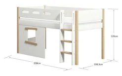 FLEXA Nor halbhohes Bett mit senkrechter Leiter und Baumhaus Panelen weiß/Eiche