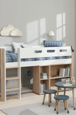FLEXA Nor Halbhohes Bett mit senkrechter Leiter weiß/eiche