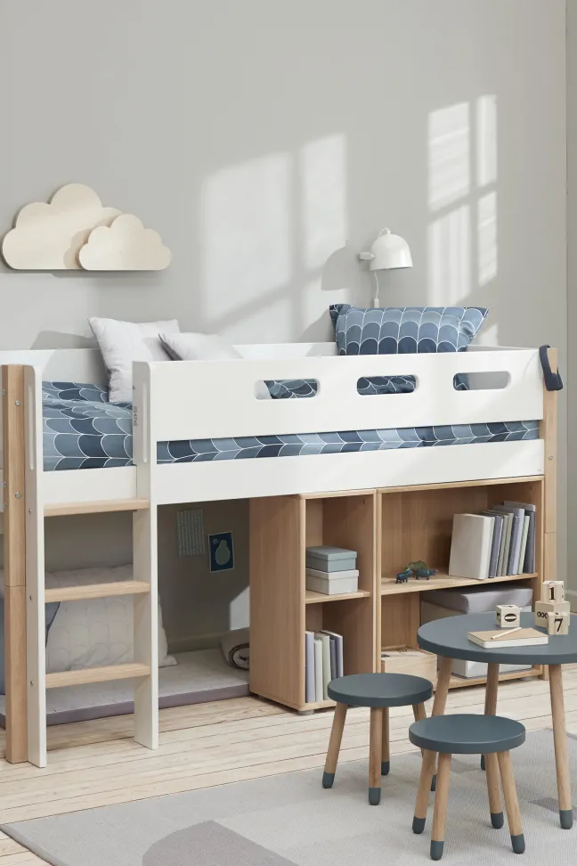 FLEXA Nor Halbhohes Bett mit senkrechter Leiter weiß/eiche