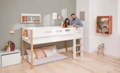FLEXA Nor Halbhohes Bett mit senkrechter Leiter weiß/eiche