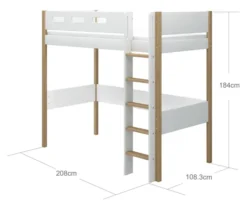 FLEXA Nor Hochbett mit senkrechter Leiter weiß/eiche