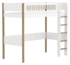 FLEXA Nor Hochbett 90x200cm mit Streben Absturzsicherung weiß/eiche