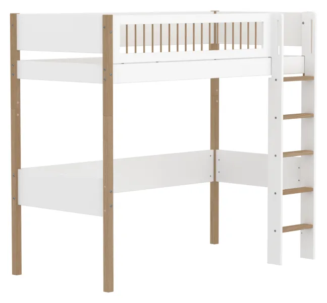 FLEXA Nor Hochbett 90x200cm mit Streben Absturzsicherung weiß/eiche