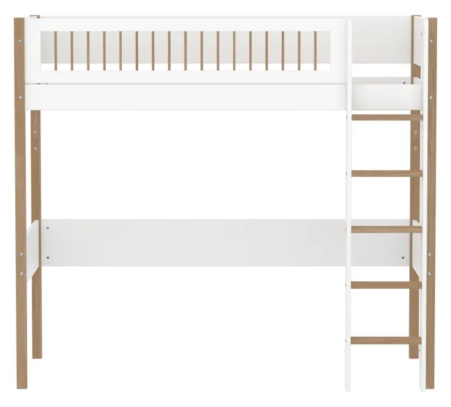 FLEXA Nor Hochbett 90x200cm mit Streben Absturzsicherung weiß/eiche