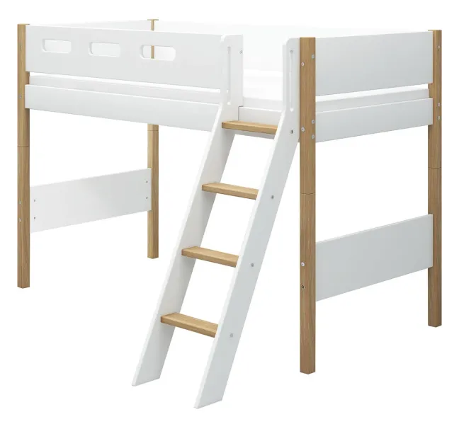 FLEXA Nor Mittelhohes Bett mit Schrägleiter weiß/eiche