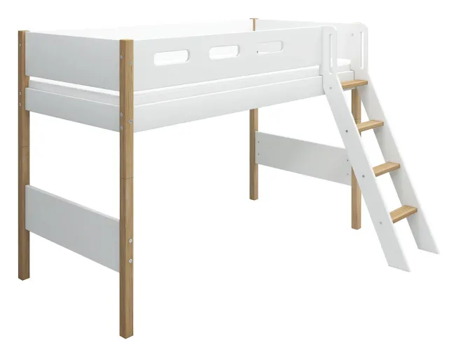FLEXA Nor Mittelhohes Bett mit Schrägleiter weiß/eiche