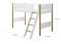 FLEXA Nor Mittelhohes Bett mit Schrägleiter weiß/eiche