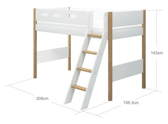 FLEXA Nor Mittelhohes Bett mit Schrägleiter weiß/eiche