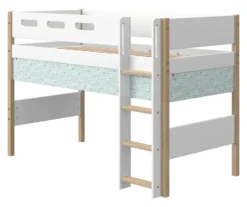FLEXA Nor Mittelhohes Bett mit senkrechter Leiter weiß/eiche