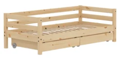 FLEXA RAW Classic Einzelbett mit hintere Absturzsicherung und Schubladen natur