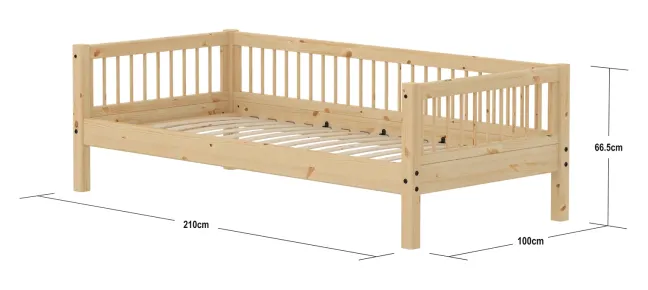 FLEXA RAW Classic Einzelbett 90x200 cm mit Streben Absturzsicherung natur