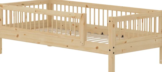 FLEXA RAW Classic Einzelbett 90x200 cm mit 3/4 Streben Absturzsicherung natur