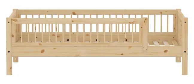 FLEXA RAW Classic Einzelbett 90x200 cm mit 3/4 Streben Absturzsicherung natur