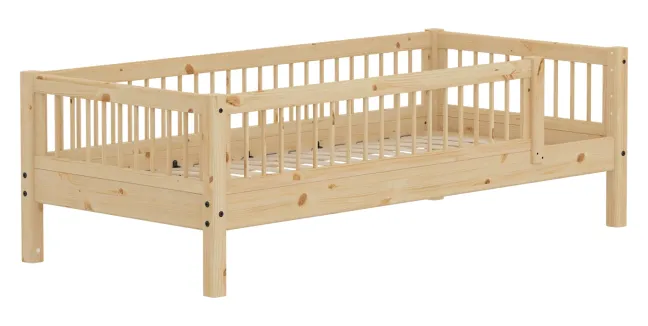 FLEXA RAW Classic Einzelbett 90x200 cm mit 3/4 Streben Absturzsicherung natur