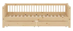 FLEXA RAW Classic Einzelbett 90x200 cm mit Streben Absturzsicherung und Schubladen natur