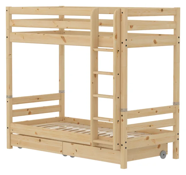 FLEXA RAW Classic Hohes Etagenbett mit Schubladen natur