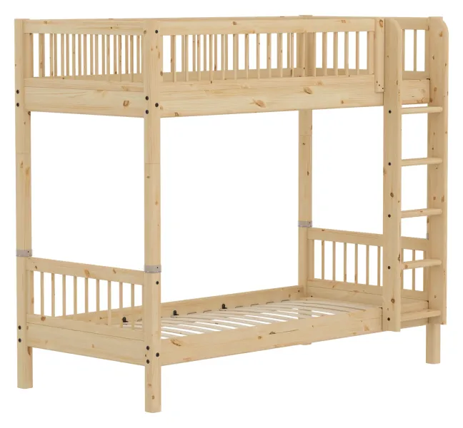 FLEXA RAW Classic hohes Etagenbett 90x200 cm mit Streben Absturzsicherung natur