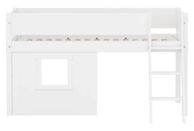 FLEXA White halbhohes Bett mit Schrägleiter, Baumhaus Panelen und Rillen Absturzsicherung weiß