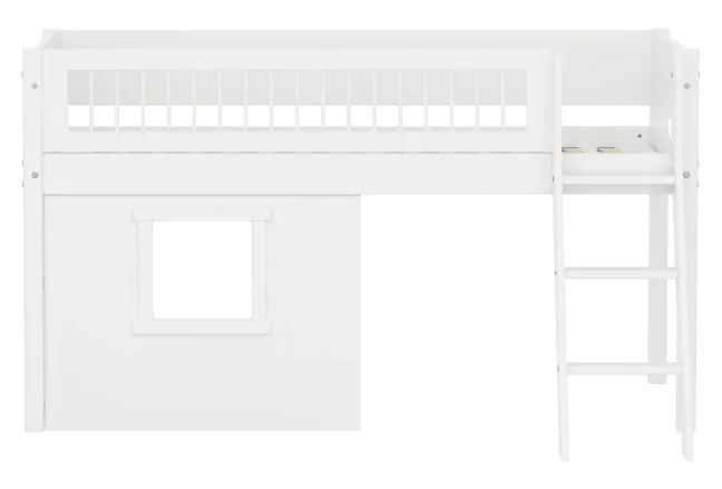 FLEXA White halbhohes Bett mit Schrägleiter, Baumhaus Panelen und Streben Absturzsicherung weiß