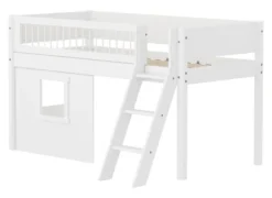 FLEXA White halbhohes Bett mit Schrägleiter, Baumhaus Panelen und Streben Absturzsicherung weiß