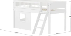 FLEXA White halbhohes Bett mit Schrägleiter, Baumhaus Panelen und Streben Absturzsicherung weiß
